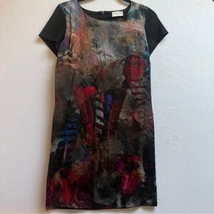 Sarah Lawrence Silk Abstract Print Black Dress Sz 8